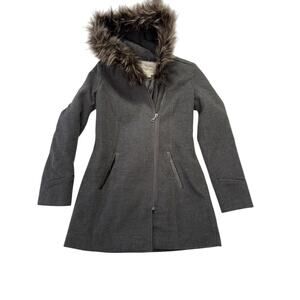 NEW Maralyn & Me Faux-Fur-Trim Hooded Parka Coat Full-Zip Charcoal Womens Sz XS